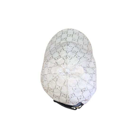 Gucci Canvas GG Monogram Ivory Cream Rush Baseball Hat Gardenia Metallic Silver main image 6